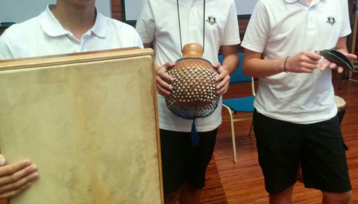 Markos, Orpheas, George playing African Percussion